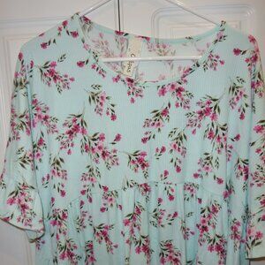 New Cre'pas Mint Green and Pink Wild Flowers Print Tunic Size 3X